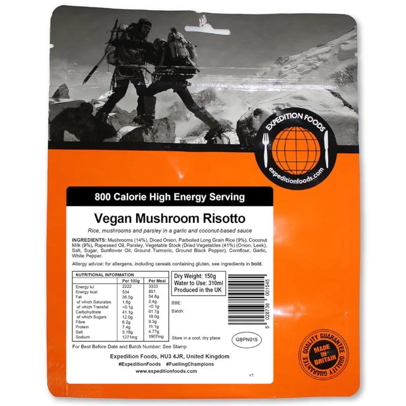 Expedition Foods Vegan Mushroom Risotto (800kcal) 1 Expedition Foods Vegan Mushroom Risotto (800kcal)